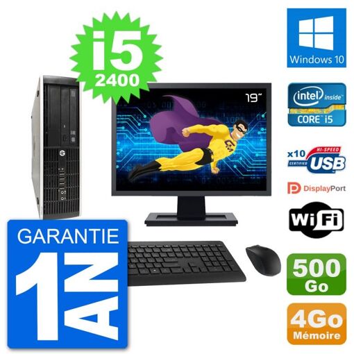 HP Compaq Pro 6300 SFF Desktop PC | 19" Screen | i5-2400 | 4GB RAM | 500GB HDD | Windows 10 | WiFi