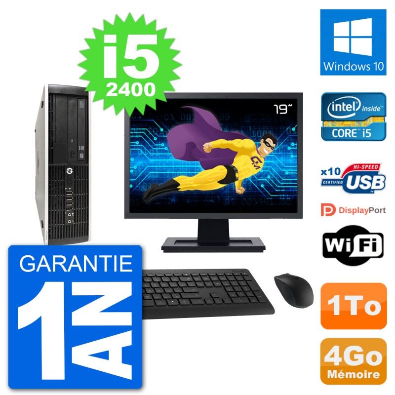 HP Compaq Pro 6300 SFF PC - 19" Screen, i5-2400, 4GB RAM, 1TB HDD, Windows 10, WiFi