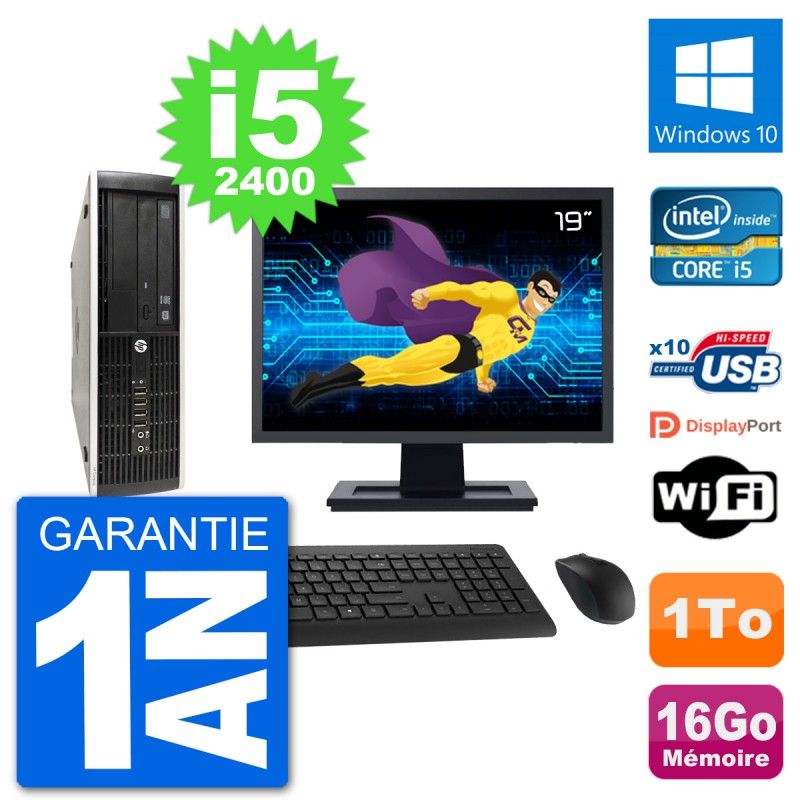 HP Compaq Pro 6300 SFF Desktop PC - 19" Screen, i5-2400, 16GB RAM, 1TB HDD, Windows 10, WiFi