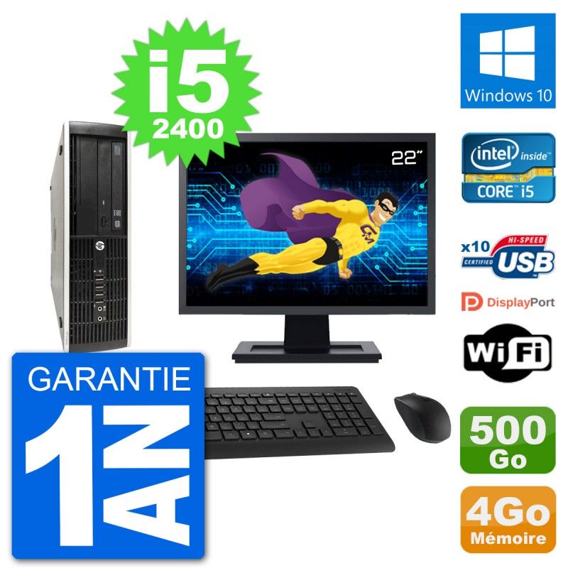 Ordinateur de bureau HP Compaq Pro 6300 SFF - Écran 22'', Intel Core i5-2400, 4 Go RAM, 500 Go HDD, Wi-Fi