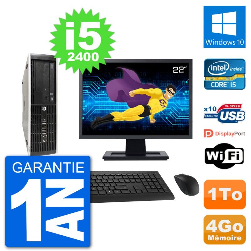 Ordinateur de bureau HP Compaq Pro 6300 SFF | Écran 22'' | i5-2400 | 4 Go RAM | Disque dur 1 To | Windows 10 | WiFi