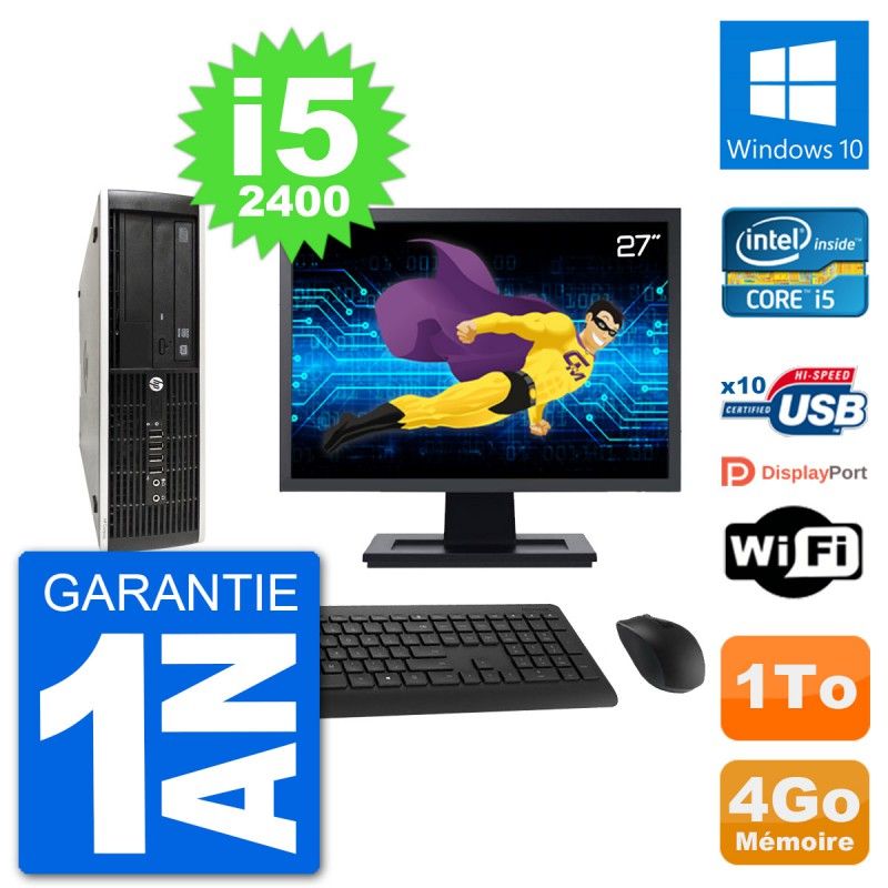 HP Compaq Pro 6300 SFF Desktop Computer - 27" Screen, i5-2400, 4GB RAM, 1TB HDD, WiFi