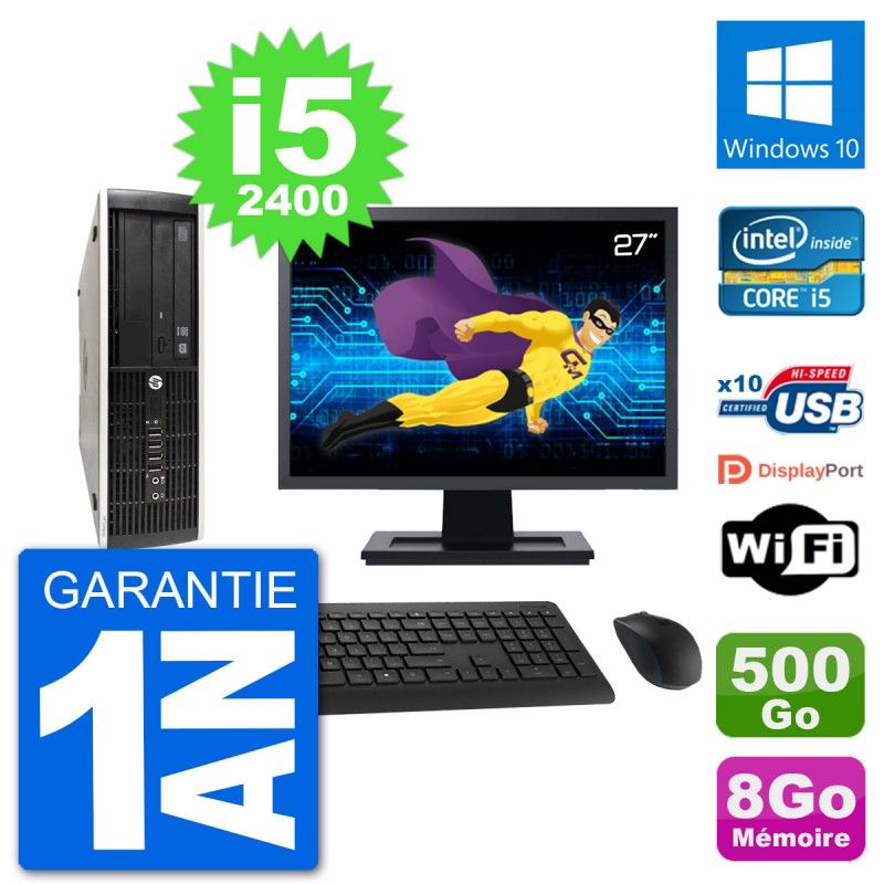HP Compaq Pro 6300 SFF Desktop PC - 27" Screen, i5-2400, 8GB RAM, 500GB HDD, Windows 10, WiFi