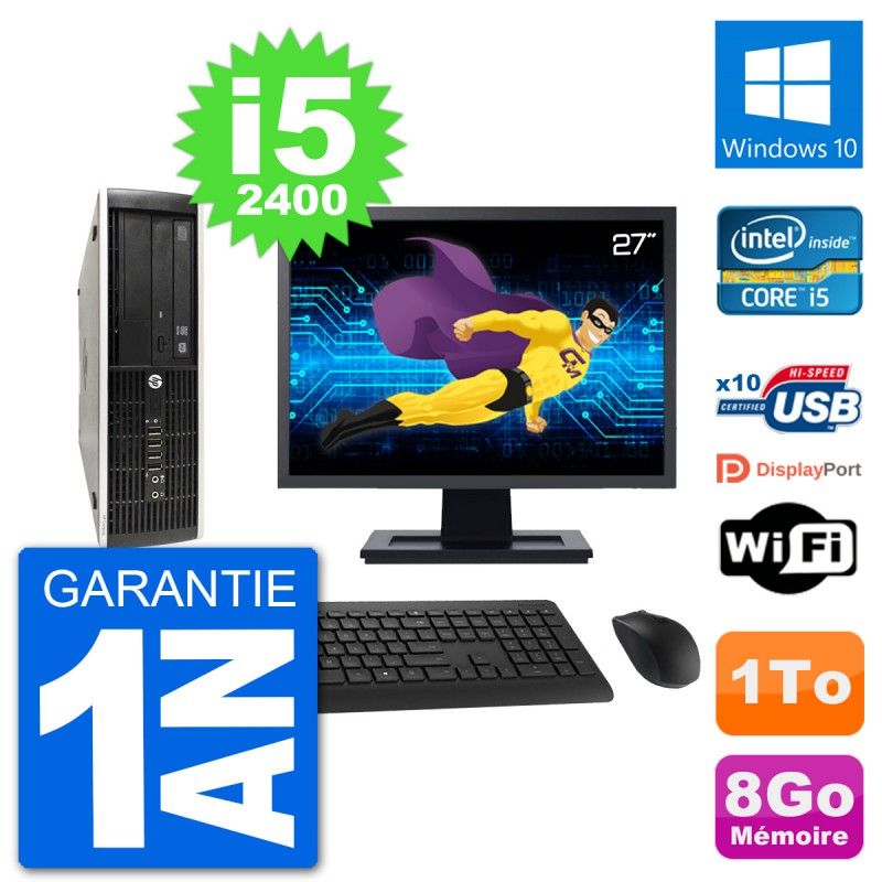 HP Compaq Pro 6300 SFF Desktop PC - 27" Screen, i5-2400, 8GB RAM, 1TB HDD, Windows 10, WiFi