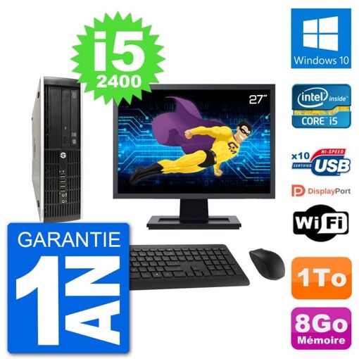 HP Compaq Pro 6300 SFF Desktop PC - 27" Screen, i5-2400, 8GB RAM, 1TB HDD, Windows 10, WiFi