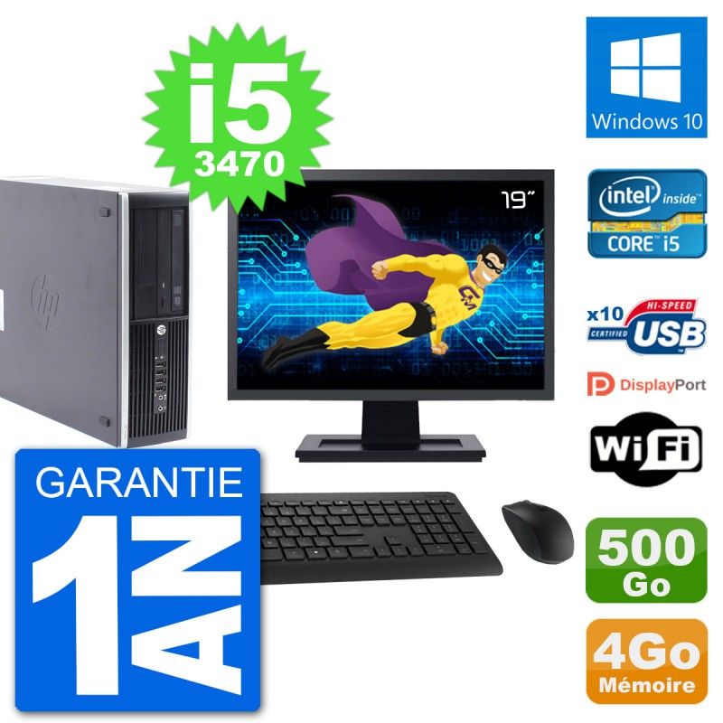 HP Compaq Pro 6300 SFF Desktop PC - 19" Screen, i5-3470, 4GB RAM, 500GB HDD, Windows 10, Wifi