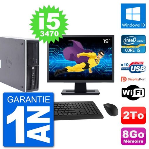 HP Compaq Pro 6300 SFF PC - 19" Screen, i5-3470, 8GB RAM, 2TB HDD, Windows 10, Wifi