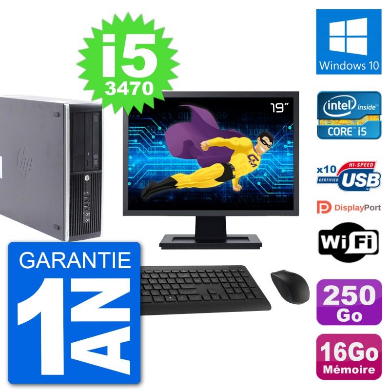 HP Compaq Pro 6300 SFF Desktop PC - 19" Screen, Intel i5-3470, 16GB RAM, 250GB HDD, Windows 10, WiFi