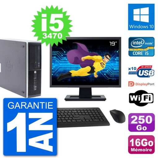 HP Compaq Pro 6300 SFF Desktop PC - 19" Screen, Intel i5-3470, 16GB RAM, 250GB HDD, Windows 10, WiFi