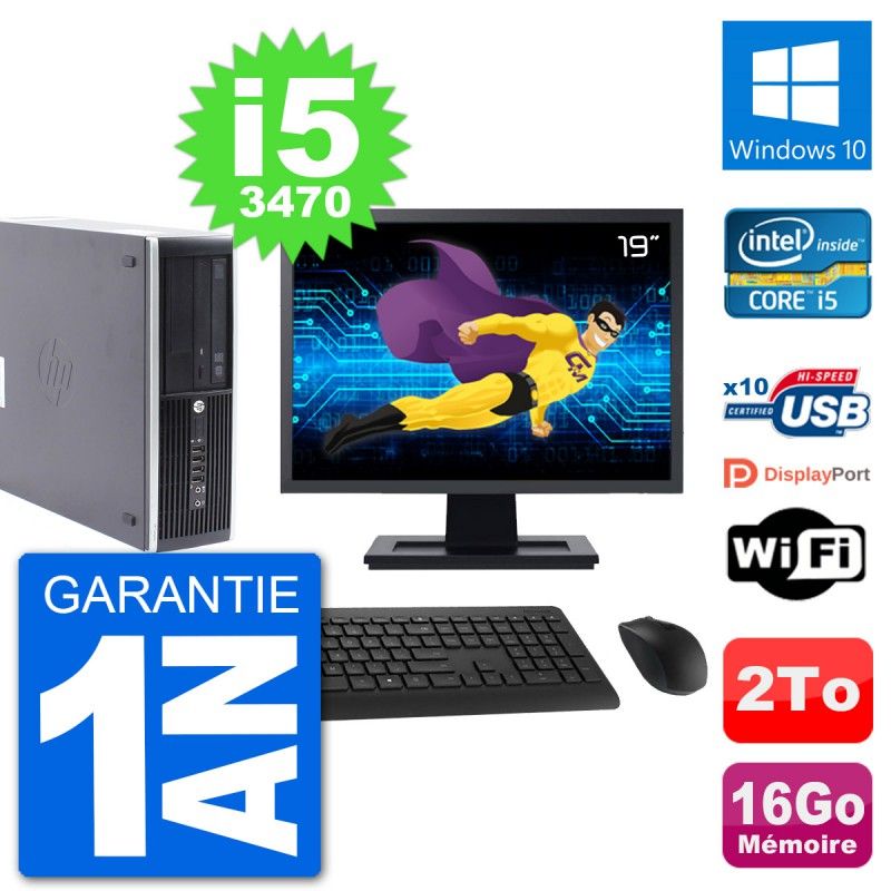 HP Compaq Pro 6300 SFF Desktop PC - 19" Screen, i5-3470, 16GB RAM, 2TB HDD, Windows 10, WiFi
