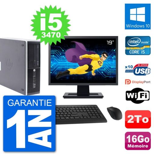 Ordinateur de bureau HP Compaq Pro 6300 SFF - Écran 19'', Intel Core i5-3470, 16 Go RAM, 2 To HDD, Windows 10, Wi-Fi
