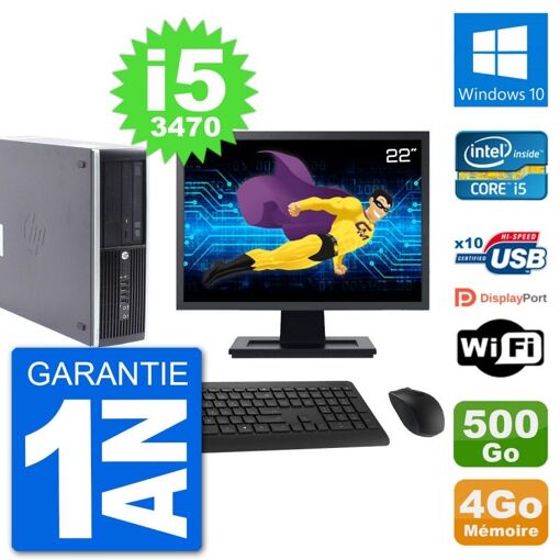 HP Compaq Pro 6300 SFF Desktop Computer - Intel Core i5-3470, 22" Screen, 4GB RAM, 500GB HDD, Windows 10, WiFi