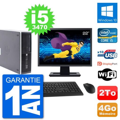HP Compaq Pro 6300 SFF Desktop PC - 22" Screen, i5-3470, 4GB RAM, 2TB HDD, Windows 10, WiFi