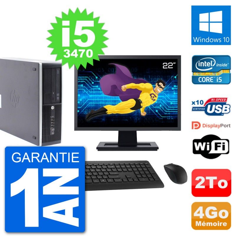 HP Compaq Pro 6300 SFF Desktop PC - 22" Screen, i5-3470, 4GB RAM, 2TB HDD, Windows 10, WiFi