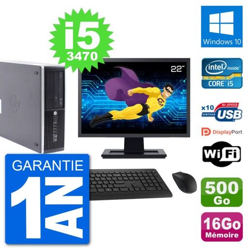 HP Compaq Pro 6300 SFF Desktop PC - 22" Screen, Intel i5-3470, 16GB RAM, 500GB HDD, Windows 10, WiFi