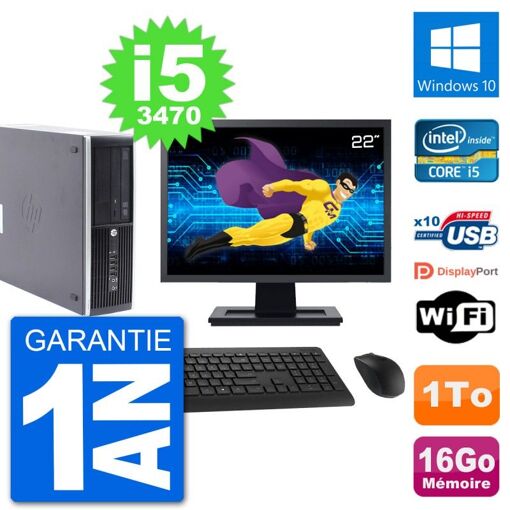 HP Compaq Pro 6300 SFF Desktop PC - 22" Screen, i5-3470, 16GB RAM, 1TB HDD, Windows 10, WiFi