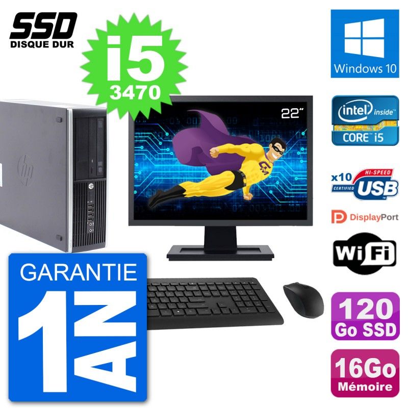 HP Compaq Pro 6300 SFF Desktop PC | 22" Screen | i5-3470 | 16GB RAM | 120GB SSD | Windows 10 | Wifi