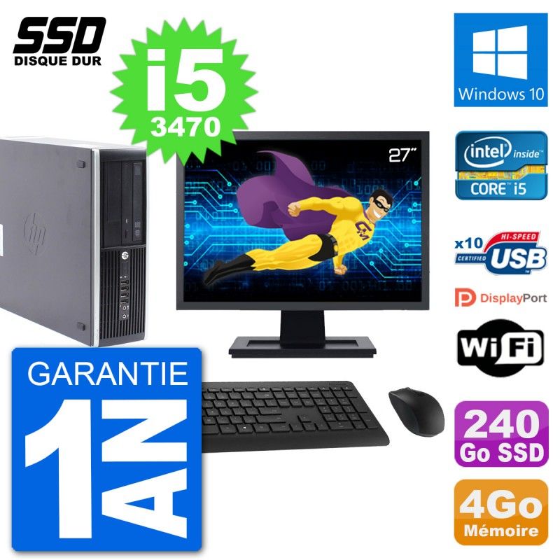 HP Compaq Pro 6300 SFF Desktop PC - 27" Screen, i5-3470, 4GB RAM, 240GB SSD, Windows 10, WiFi