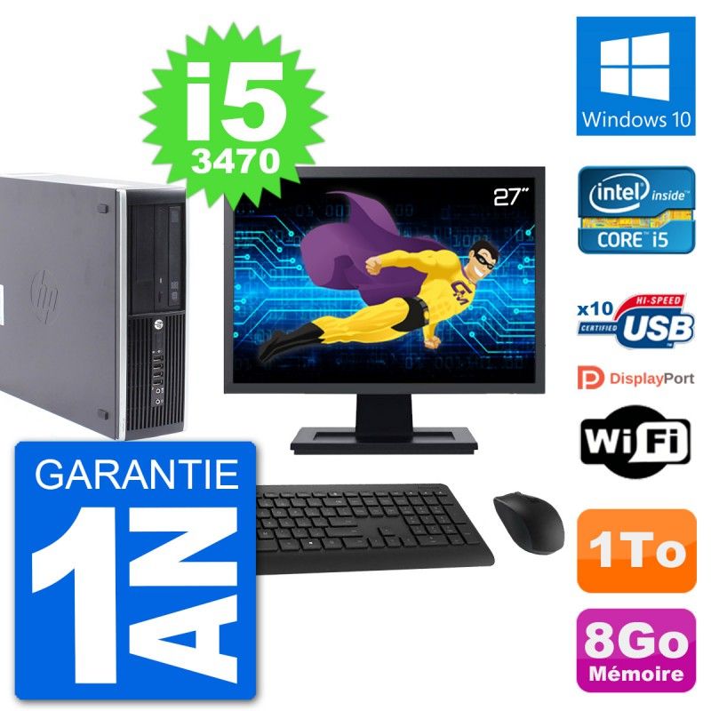HP Compaq Pro 6300 SFF Desktop PC - 27" Screen, i5-3470, 8GB RAM, 1TB HDD, Windows 10, WiFi