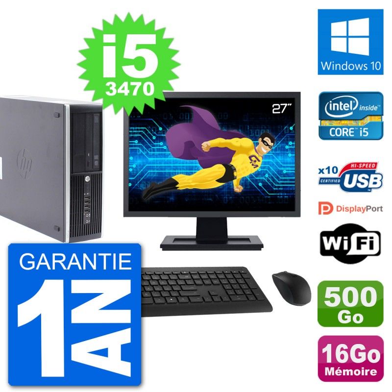 HP Compaq Pro 6300 SFF Desktop PC - 27" Screen, Intel i5-3470, 16GB RAM, 500GB HDD, Windows 10