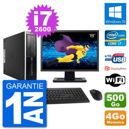 HP Compaq Pro 6300 SFF Desktop Computer, 19" Screen, i7-2600, 4GB RAM, 500GB Hard Drive, Windows 10, WiFi