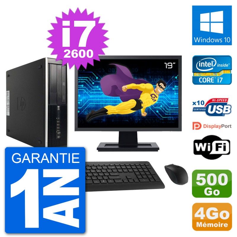 HP Compaq Pro 6300 SFF Desktop Computer, 19" Screen, i7-2600, 4GB RAM, 500GB Hard Drive, Windows 10, WiFi