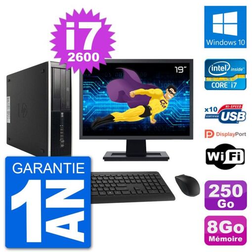 HP Compaq Pro 6300 SFF Desktop PC - 19" Screen, i7-2600, 8GB RAM, 250GB HDD, Windows 10, WiFi