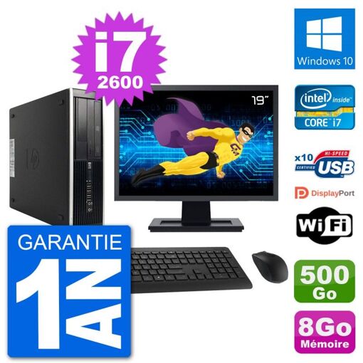 HP Compaq Pro 6300 SFF Desktop PC - 19" Screen, i7-2600, 8GB RAM, 500GB HDD, Windows 10, WiFi
