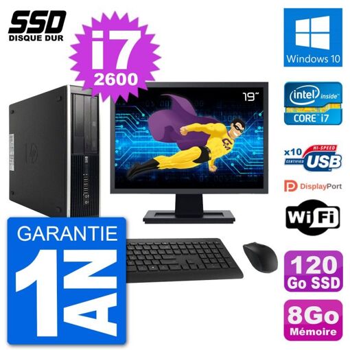 HP Compaq Pro 6300 SFF Desktop PC - 19" Screen, i7-2600, 8GB RAM, 120GB SSD, Windows 10, Wifi