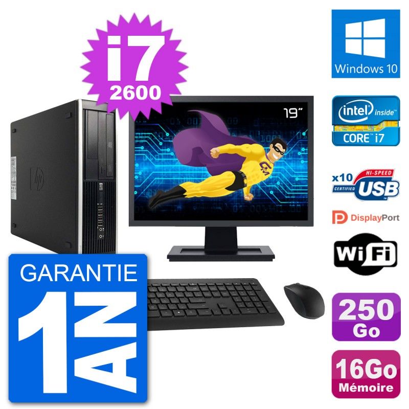 HP Compaq Pro 6300 SFF Desktop Computer - Intel i7-2600, 16GB RAM, 250GB HDD, 19" Screen, Windows 10