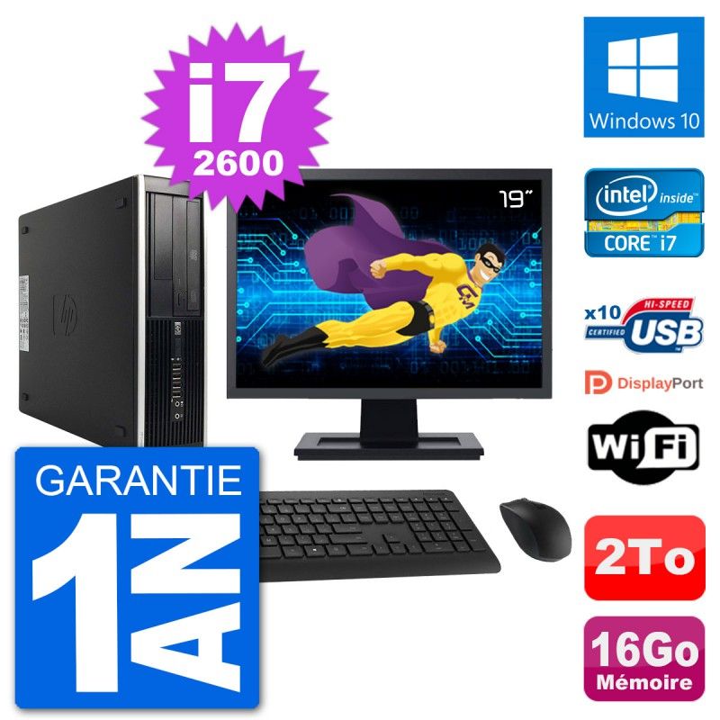 HP Compaq Pro 6300 SFF Desktop PC - 19" Screen, i7-2600, 16GB RAM, 2TB HDD, Windows 10, WiFi