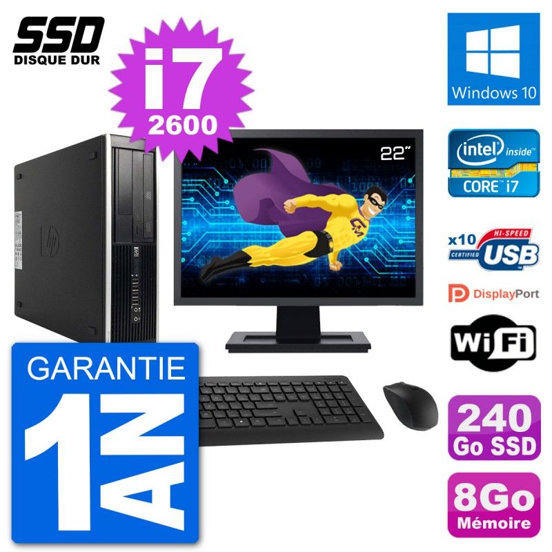 HP Compaq Pro 6300 SFF Desktop PC - 22" Screen, i7-2600, 8GB RAM, 240GB SSD, Windows 10, WiFi