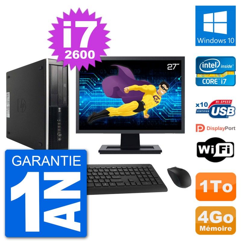 HP Compaq Pro 6300 SFF Desktop PC - 27" Screen, i7-2600, 4GB RAM, 1TB HDD, Windows 10, Wifi