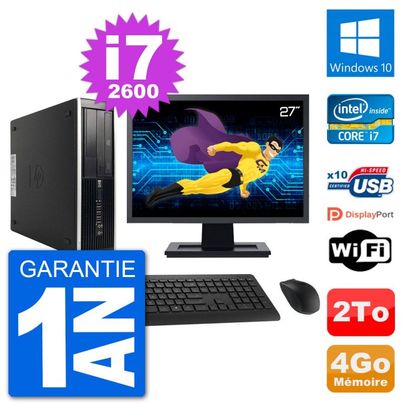 HP Compaq Pro 6300 SFF Desktop PC - 27" Screen, i7-2600, 4GB RAM, 2TB HDD, Windows 10, WiFi