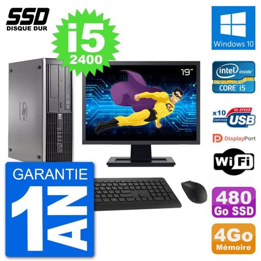 HP Compaq 6200 Pro SFF Desktop PC - 19" Screen, i5-2400, 4GB RAM, 480GB SSD, Windows 10, WiFi