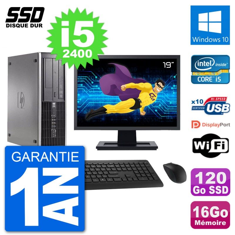 HP Compaq 6200 Pro SFF Desktop PC | 19" Screen | i5-2400 | 16GB RAM | 120GB SSD | Windows 10