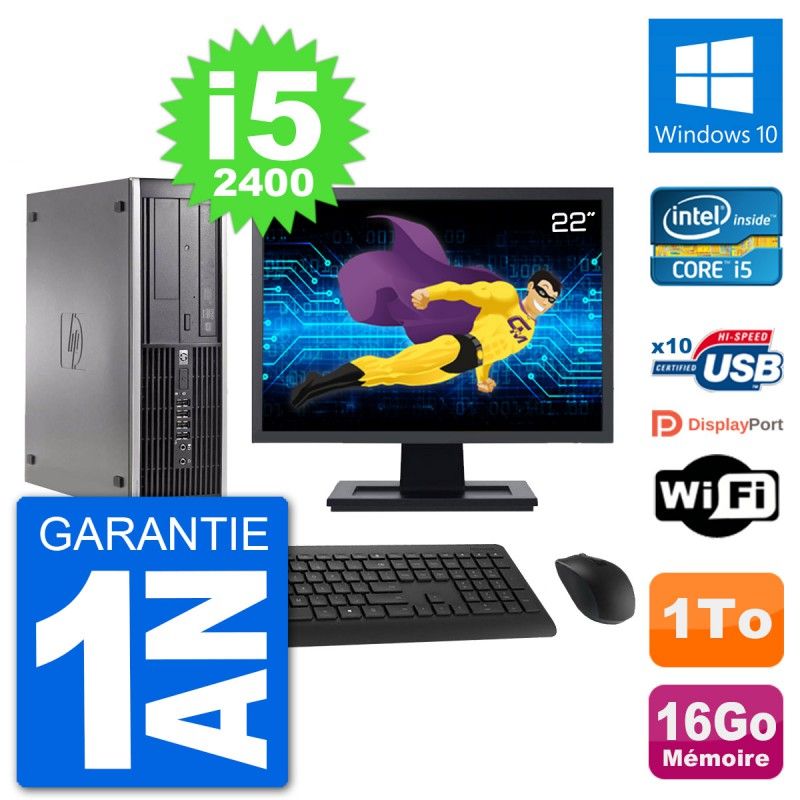 HP Compaq 6200 Pro SFF Desktop Computer - 22" Screen, i5-2400, 16GB RAM, 1TB HDD, Windows 10, WiFi