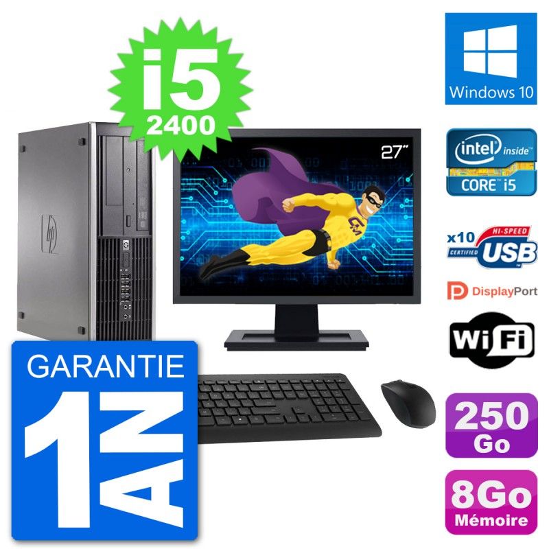 HP Compaq 6200 Pro SFF Desktop Computer | 27" Screen | i5-2400 | 8GB RAM | 250GB SSD | Windows 10 | WiFi