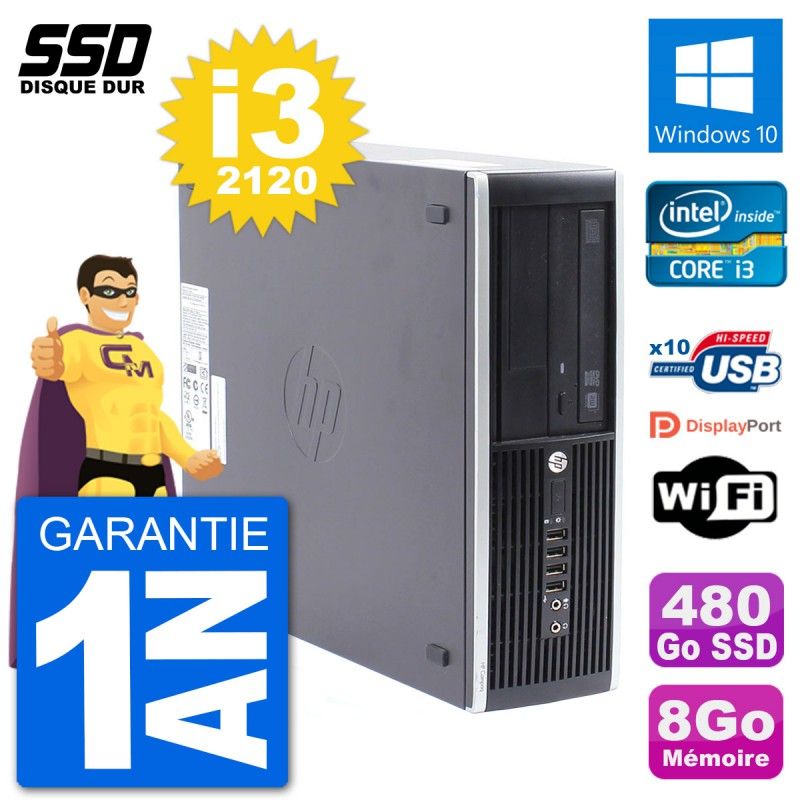 HP Compaq Pro 6300 SFF Desktop PC - Intel i3-2120, 8GB RAM, 480GB SSD, Windows 10, WiFi