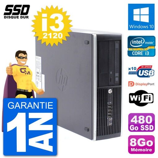 HP Compaq Pro 6300 SFF Desktop PC - Intel i3-2120, 8GB RAM, 480GB SSD, Windows 10, WiFi