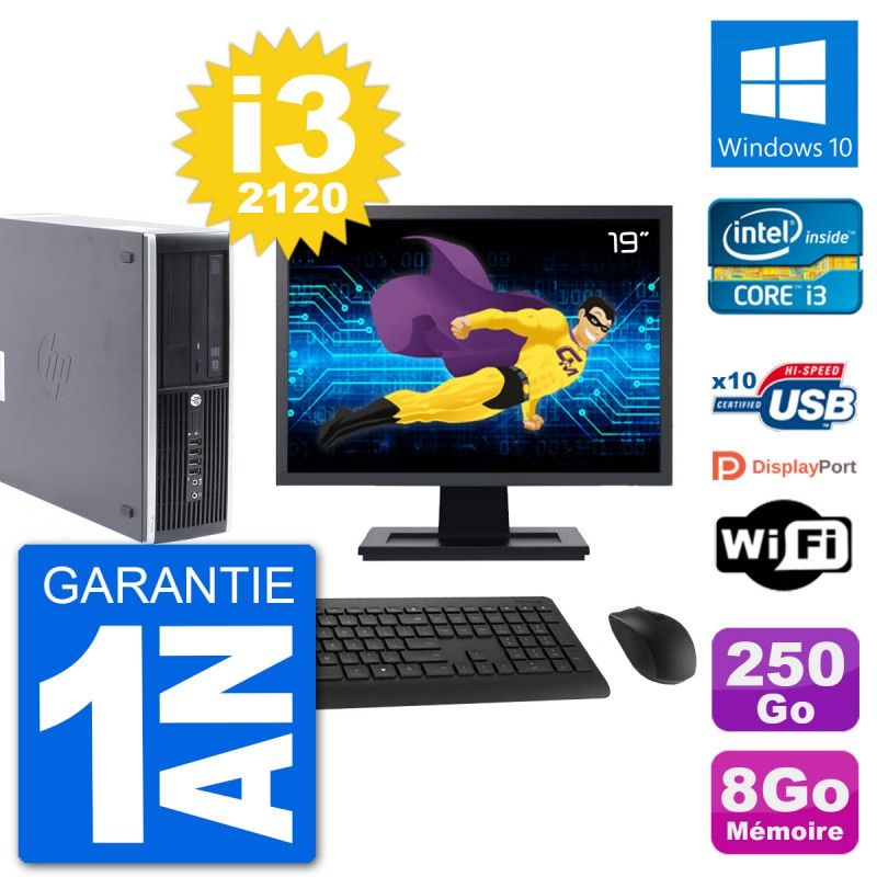 HP Compaq Pro 6300 SFF Desktop PC - 19" Screen, i3-2120, 8GB RAM, 250GB Hard Drive, Windows 10, WiFi