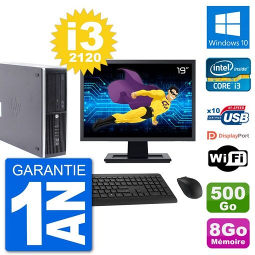 HP Compaq Pro 6300 SFF Desktop PC - 19" Screen, i3-2120, 8GB RAM, 500GB HDD, Windows 10, WiFi