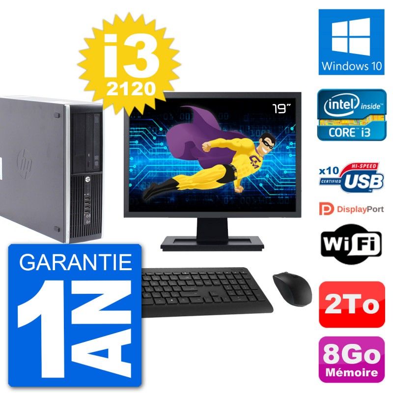 HP Compaq Pro 6300 SFF Desktop PC - 19" Screen, i3-2120, 8GB RAM, 2TB HDD, Windows 10, Wifi