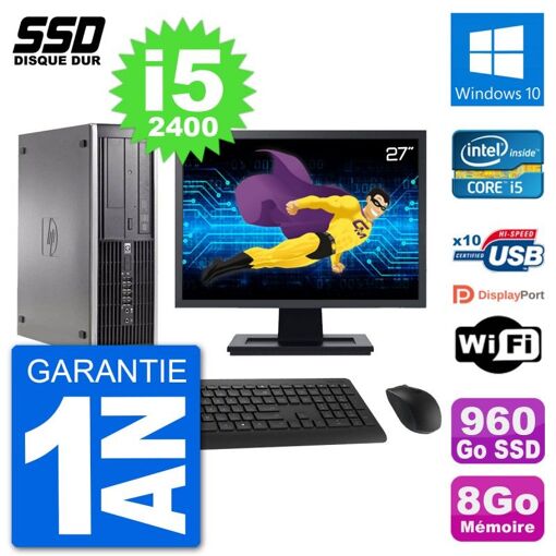 HP Compaq 6200 Pro SFF Desktop Computer - 27" Screen, i5-2400, 8GB RAM, 960GB SSD, Windows 10, WiFi