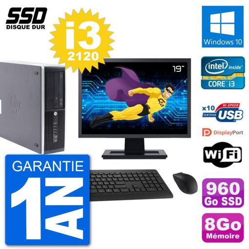 HP Compaq Pro 6300 SFF Desktop PC - 19" Screen, i3-2120, 8GB RAM, 960GB SSD, Windows 10, WiFi
