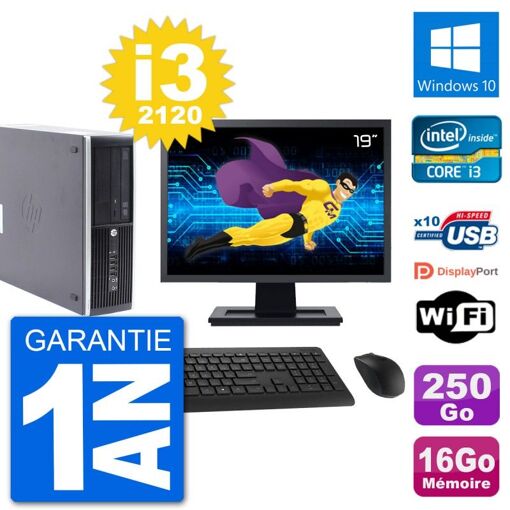 HP Compaq Pro 6300 SFF Desktop PC - 19" Screen, Intel i3-2120, 16GB RAM, 250GB HDD, Windows 10, WiFi