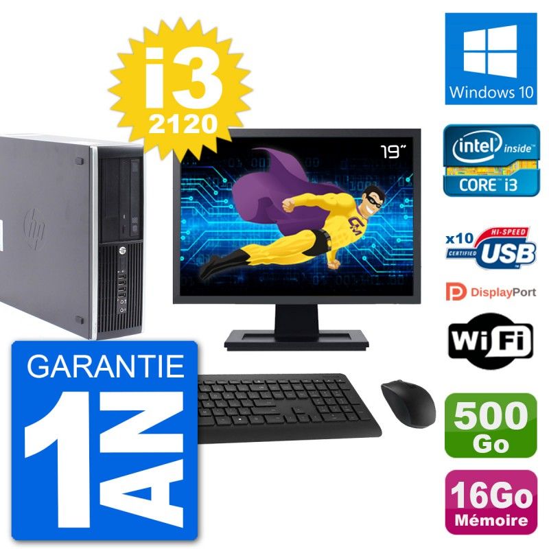 HP Compaq Pro 6300 SFF Desktop Computer - 19" Screen, Intel i3-2120, 16GB RAM, 500GB HDD, Windows 10, WiFi