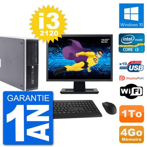 HP Compaq Pro 6300 SFF Desktop PC - 22" Screen, i3-2120, 4GB RAM, 1TB HDD, Windows 10, WiFi