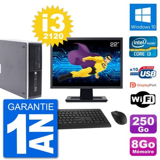 HP Compaq Pro 6300 SFF Desktop PC - 22" Screen, i3-2120, 8GB RAM, 250GB HDD, Windows 10, WiFi