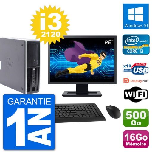 HP Compaq Pro 6300 SFF Desktop Computer - 22" Screen, Intel i3-2120, 16GB RAM, 500GB HDD, Windows 10, Wifi